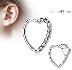 img 1 attached to 💎 QWALIT 16g 20g Daith Earrings: Heart Moon Piercing Jewelry for Women - Tragus Hoop, Surgical Steel Helix Cartilage Earring Hoop CZ, Small Hoop Earring in Silver & Rose Gold