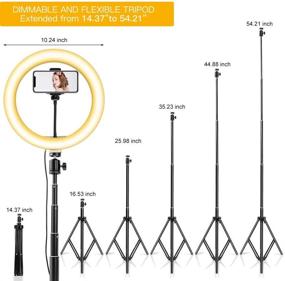 img 1 attached to 📸 Кольцевая лампа для селфи диаметром 10 дюймов с штативом и держателем для телефона для TikTok, YouTube, фотографии, макияжа, прямых трансляций - светодиодная круглая лампа MOUNTDOG для iPhone, Android - 3 режима освещения и 11 уровней яркости.