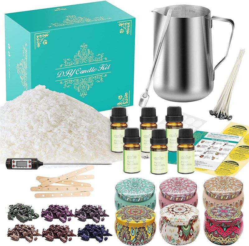 Soy Wax Candle Making Kit - Craft Gifts Supplies for Kids Adults Including  2LB Soy Wax, 6 Rich Scents, 6 Dyes, 6 Tins Wicks, 900ML Melting Pot and