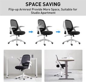 img 3 attached to Hbada Home Office Chair: Ergonomic Desk Chair with Adjustable Height, Flip-Up Armrests, Rocking Capability, Lumbar Support, Soft Cushion, Swivel Task Chair - White