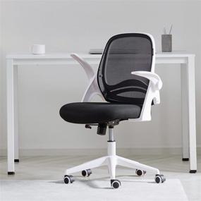 img 4 attached to Hbada Home Office Chair: Ergonomic Desk Chair with Adjustable Height, Flip-Up Armrests, Rocking Capability, Lumbar Support, Soft Cushion, Swivel Task Chair - White