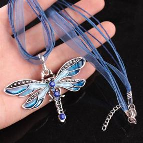 img 2 attached to Exquisite AKOAK Creative Multi Layer Dragonfly Necklace in Blue - A Must-Have Accessory!