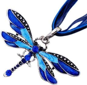img 4 attached to Exquisite AKOAK Creative Multi Layer Dragonfly Necklace in Blue - A Must-Have Accessory!