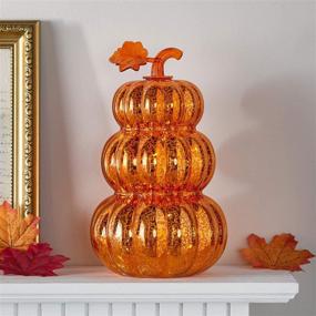 img 2 attached to 🎃 Stylish Orange Glass Pumpkin Stack: Battery Operated LED Fall Thanksgiving Light Up Decoration by Lights4fun, Inc.