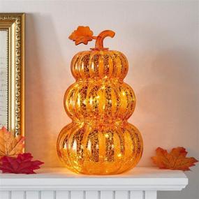 img 3 attached to 🎃 Stylish Orange Glass Pumpkin Stack: Battery Operated LED Fall Thanksgiving Light Up Decoration by Lights4fun, Inc.