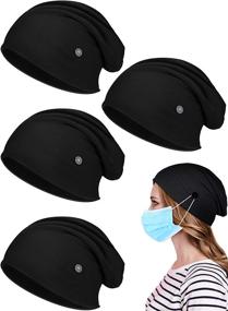 img 4 attached to 😴 Stay Comfy and Stylish with SATINIOR 4-Piece Slouchy Beanie Cap Set: Buttons, Bouffant Design, Elastic and Perfect for Sleeping!