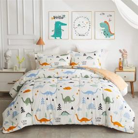 img 4 attached to 🦖 Joyreap 3pcs Cotton Comforter Set, Cute Dinosaur Reversible Orange Design for Kids Boys and Girls, Skin-Friendly Breathable Comforter for All Seasons (Full/Queen, 88x88 inches)