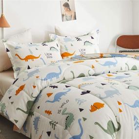 img 3 attached to 🦖 Joyreap 3pcs Cotton Comforter Set, Cute Dinosaur Reversible Orange Design for Kids Boys and Girls, Skin-Friendly Breathable Comforter for All Seasons (Full/Queen, 88x88 inches)