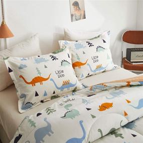 img 2 attached to 🦖 Joyreap 3pcs Cotton Comforter Set, Cute Dinosaur Reversible Orange Design for Kids Boys and Girls, Skin-Friendly Breathable Comforter for All Seasons (Full/Queen, 88x88 inches)