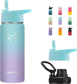 img 4 attached to 🥤 STACEGEELE Kids Insulated Vacuum Water Bottle 550ml with Straw Lid - Stainless Steel Flask Thermos for Boys and Girls - Leak Proof, Lightweight, Eco-Friendly - Springbank