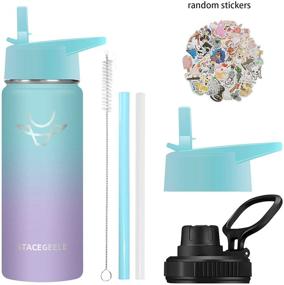 img 3 attached to 🥤 STACEGEELE Kids Insulated Vacuum Water Bottle 550ml with Straw Lid - Stainless Steel Flask Thermos for Boys and Girls - Leak Proof, Lightweight, Eco-Friendly - Springbank