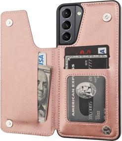 img 4 attached to 🌹 Stylish Rose Gold ONETOP Wallet Case for Samsung Galaxy S21: Durable, Shockproof, Card Holder, Kickstand, Double Magnetic Clasp - Compatible with 5G 6.2 Inch Display