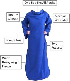 img 1 attached to 🔵 LA-Z Blanket Premium - Deluxe, Ultra Cozy Wearable Reading Blanket with Pockets and Sleeves for Adults in Blue