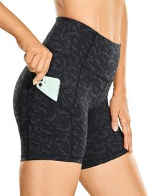 img 4 attached to 🩳 CRZ YOGA Women's Naked Feeling Light Running Shorts 6 Inches - High Waist Gym Biker Compression Shorts with Pockets