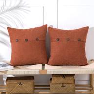 anickal burnt orange pillow covers 18x18 inch: rustic farmhouse decor set of 2 with triple buttons - chenille cushion cases for home sofa couch decoration logo