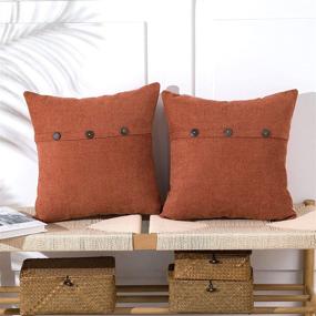 img 4 attached to Anickal Burnt Orange Pillow Covers 18x18 Inch: Rustic Farmhouse Decor Set of 2 with Triple Buttons - Chenille Cushion Cases for Home Sofa Couch Decoration