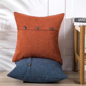 img 1 attached to Anickal Burnt Orange Pillow Covers 18x18 Inch: Rustic Farmhouse Decor Set of 2 with Triple Buttons - Chenille Cushion Cases for Home Sofa Couch Decoration