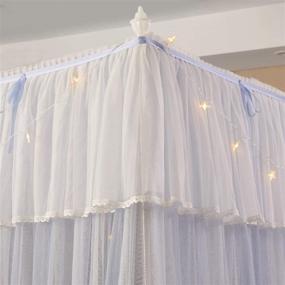 img 1 attached to 👑 Mengersi 4 Corners Post Canopy Bed Curtains with Lights - Royal Luxurious Cozy Drapes for Princess Bedroom Decoration - Girls & Adults - (Full, Gray & White)
