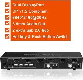 img 3 attached to 🖥️ E-SDS Dual Monitor DisplayPort KVM Switch with Audio and Microphone, USB 2.0 Hub, 4K DP 2-Port KVM Switch in Black