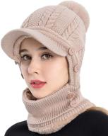 🧣 women's cozy fleece slouchy beanie hat with scarf & mask: thick winter knitted skull cap for warmth & style logo