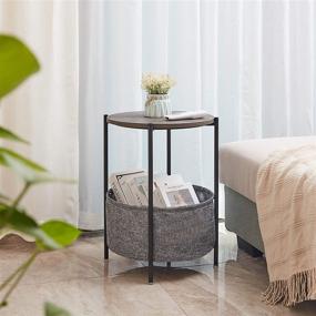 img 2 attached to 🔘 JANE EYRE Round Side Table with Storage Basket: Small and Stylish End Table with Fabric Storage for Living Room, Bedroom, and Home Office