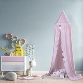 img 2 attached to 🏰 Kids Bed Canopy - Play Tent with Ceiling Hanging Dome for Girls and Boys Room - Reading Nook Princess Castle - Girl Bedroom Decor - Mosquito Net for Crib Beds - Bedroom Nursery Baby Corner - Pink