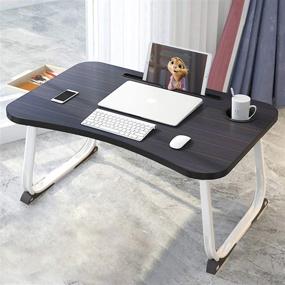 img 4 attached to 🪑 Laptop Desk with Beverage Holder & Storage Drawer | Lap Bed Tray for Students & Adults | Ideal for Eating, Reading & Watching on Couch or Sofa | 23.6”x15.7”x11” Size