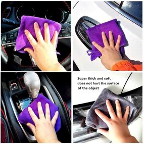 img 1 attached to 🧽 Qisuma 4 Pack Thick Microfiber Cleaning Cloth Set - All-Purpose Reusable Towels for Kitchen, Windows, Cars, House Furniture, Glasses - Purple and Gray Microfiber Towels