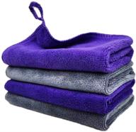 🧽 qisuma 4 pack thick microfiber cleaning cloth set - all-purpose reusable towels for kitchen, windows, cars, house furniture, glasses - purple and gray microfiber towels logo