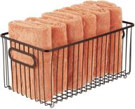 mdesign metal bathroom storage organizer basket bin - farmhouse wire grid design - extra large bronze logo