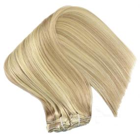 img 3 attached to 🌟 Premium Eufficco Clip-In Hair Extensions: 100% Real Human Hair, 16" Length, Piano Color Dirty Blonde/Bleach Blonde Highlights, Double Wefted, Thick Ends, Silky Soft, 100g Weight