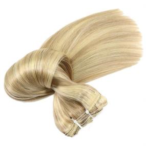 img 2 attached to 🌟 Premium Eufficco Clip-In Hair Extensions: 100% Real Human Hair, 16" Length, Piano Color Dirty Blonde/Bleach Blonde Highlights, Double Wefted, Thick Ends, Silky Soft, 100g Weight