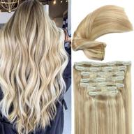 🌟 premium eufficco clip-in hair extensions: 100% real human hair, 16" length, piano color dirty blonde/bleach blonde highlights, double wefted, thick ends, silky soft, 100g weight logo