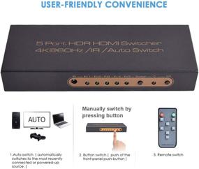 img 1 attached to 🔀 Премиум 5-портовый HDMI переключатель 4K от Awakelion с ИК-пультом | Автоматическое переключение, HDMI 2.0, HDCP 2.2, UHD, HDR, Полное HD, 3D, 1080P | Улучшенная версия