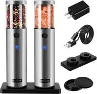 🔌 prime electric salt and pepper grinder set 2 mills rechargeable with charging base usb cable power adapter automatic tact switch operation adjustable coarseness stainless steel (ver. 2.2) logo