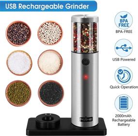 img 2 attached to 🔌 PRIME Electric Salt and Pepper Grinder Set 2 Mills Rechargeable with Charging Base USB Cable Power Adapter Automatic Tact Switch Operation Adjustable Coarseness Stainless Steel (Ver. 2.2)