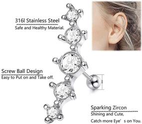 img 3 attached to 💎 Incaton 12Pcs 16G Stainless Steel Cubic Zirconia Stud Earrings for Men Women Girls Cartilage Piercing Jewelry – Conch, Forward Helix, Tragus, Daith