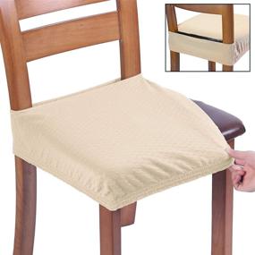 img 4 attached to 🪑 BUYUE Fast Installation Seat Slipcovers: 15-19" Dining Chair Covers for Kitchen Armless Chairs, Set of 6 - Beige