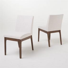 img 4 attached to Kwame Light Beige Dining Chairs, Set of 2, Fabric with Walnut Finish by Christopher Knight Home