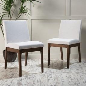 img 3 attached to Kwame Light Beige Dining Chairs, Set of 2, Fabric with Walnut Finish by Christopher Knight Home