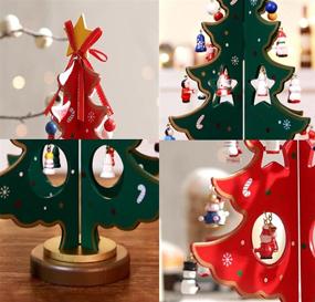 img 2 attached to 🎄 Aomiduo Rosette Hair 14-Inch Funny Desktop Wooden Christmas Tree Decor & Toy Set - Includes 28 Mini Ornaments in Red