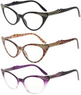 👓 eyekepper womens 3 pairs reading glasses: vintage cat eye readers (black/tortoise/purple transparent, 1.75) logo