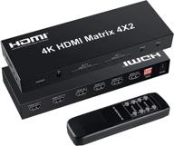 матричный коммутатор hdmi ferrisa 4x2: ultra hd 4k x 2k видеосвитчер с аудиовыходом, 3d 1080p, ик-пультом ду, сетевым адаптером логотип