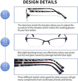 img 1 attached to 👓 CRGATV 3-Pack Blue Light Blocking Metal Half Frame Computer Readers - for Women, Anti UV/Eye Strain/Glare, +2.5 Magnification Strength