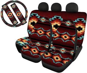 img 4 attached to 🚗 Upetstory Aztec Ethnic Car Seat Covers Full Set for Women: Navajo Stripes Car Accessories with Steering Wheel Cover & Seat Belt Pads Southwest Design