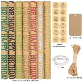 img 3 attached to 🎁 Gender-Inclusive Birthday Wrapping Paper Kit, Assorted Designs for All Ages, Environmentally-Friendly Multipack (7 Sheets, 20 x 28 inches per sheet, 27 Sq.ft. total), Including 10 Gift Tags, Jute Twine, and Tape Stickers