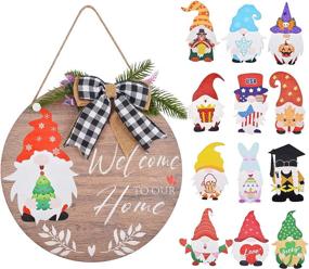 img 4 attached to INGRINC Interchangeable Seasonal Welcome Gnome Sign: Versatile Front Door Decor with 13 Different Gnome Wall Hangings for Thanksgiving, Christmas & Holidays