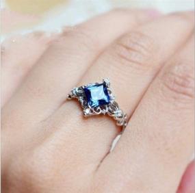 img 2 attached to 💍 Wenbin Fashion Jewelry - Princess Pattern Sapphire Cut Cubic Zirconia CZ Gemstones Birthstone Halo Solitaire Engagement Rings in 925 Sterling Silver - Sizes 6 to 10 (Size 10)