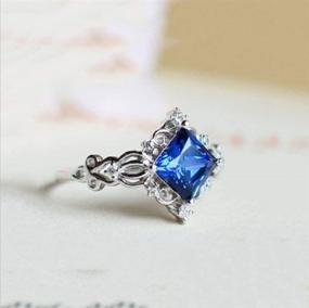 img 1 attached to 💍 Wenbin Fashion Jewelry - Princess Pattern Sapphire Cut Cubic Zirconia CZ Gemstones Birthstone Halo Solitaire Engagement Rings in 925 Sterling Silver - Sizes 6 to 10 (Size 10)