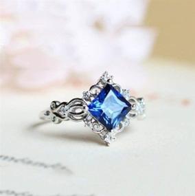 img 3 attached to 💍 Wenbin Fashion Jewelry - Princess Pattern Sapphire Cut Cubic Zirconia CZ Gemstones Birthstone Halo Solitaire Engagement Rings in 925 Sterling Silver - Sizes 6 to 10 (Size 10)